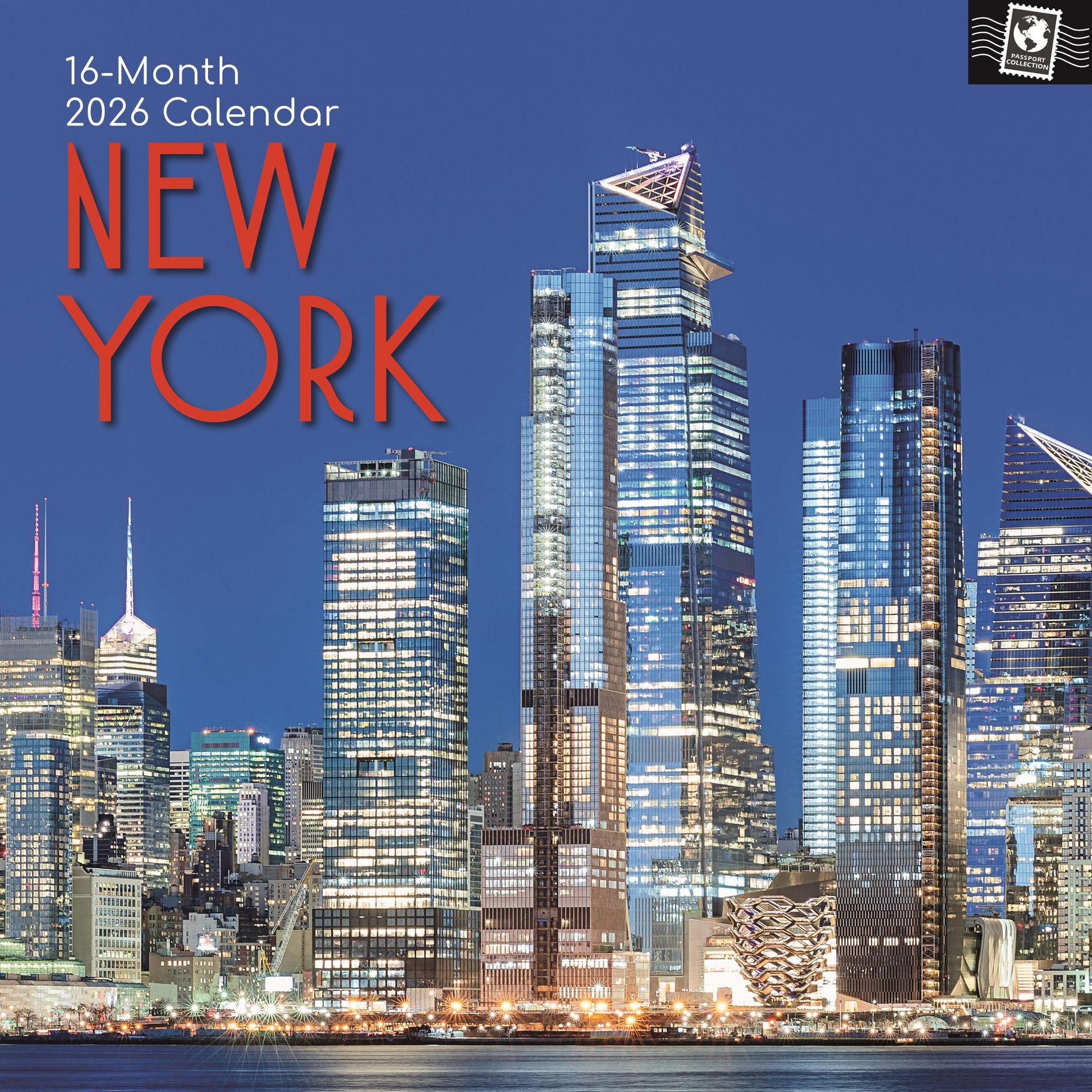 2026 Square Wall Calendar, New York, 16-Month Passport Collection Theme with 180 Reminder Stickers (12x12 In)