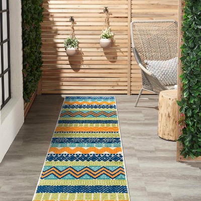Bohemian Bliss Geometric Multicolor 2'x7' Synthetic Indoor/Outdoor Runner Rug