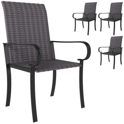 Outsunny Outdoor Wicker Dining Chairs, All-Weather Rattan Armchairs with Armrests, Steel Frame, High Back and Deep Seating