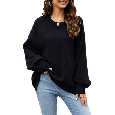 Womens Oversized Sweater Lantern Sleeve Sweater 2025 Fall Outfits Trendy Crew Neck Loose Fit Below Hip Sweater Winter Warm Tops Basic Jumper