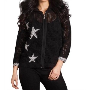 Women's Crochet Star Crew Zip Up Hoodie - french kyss - 1 of 3