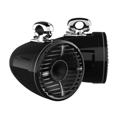 Wet Sounds REV 12 HD 12" Horn Loaded Compression Driver Tower Speakers with XW Grills & Stainless MINI Swivel Clamps, 400 Watts RMS, Black, Pair