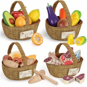 Wooden Play Food Set, Toy Food, Pretend Kitchen Accessories, Cutting Fruits Vegetables Montessori Sorting Toys - 1 of 4