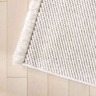 Ivory Square Non-slip Cotton Synthetic Rug, 79"