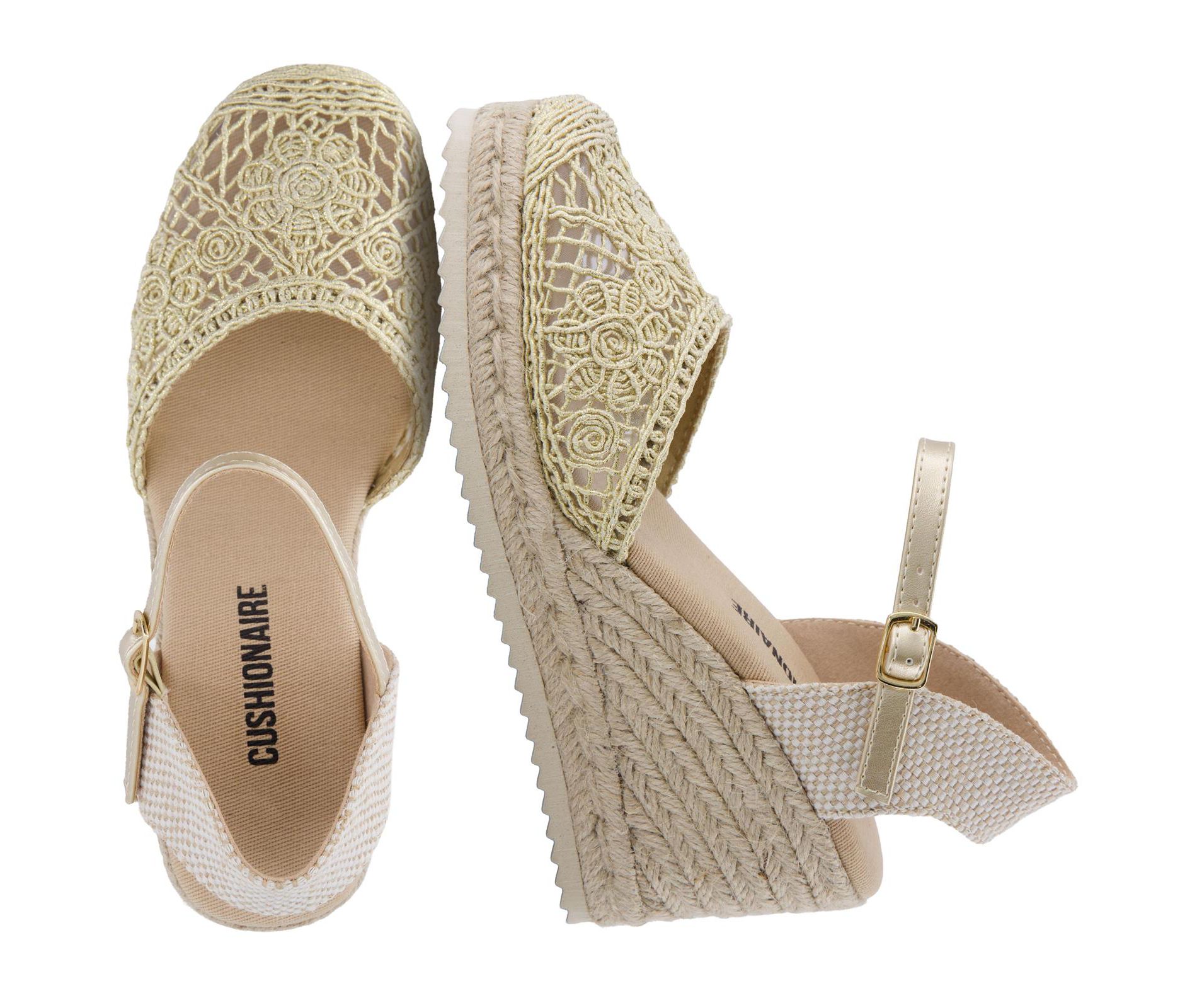 CUSHIONAIRE Flora Platform Espadrilles for Women, Dressy Wedge Closed Toe Sandals with Ankle Strap and Cushioned Footbed