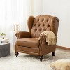 Amanda 33 Wide Genuine Leather Wingback Armchair with Solid Tapered Wood Legs and Nailhead Trim| ART OF LIVING DESIGNS - 2 of 4