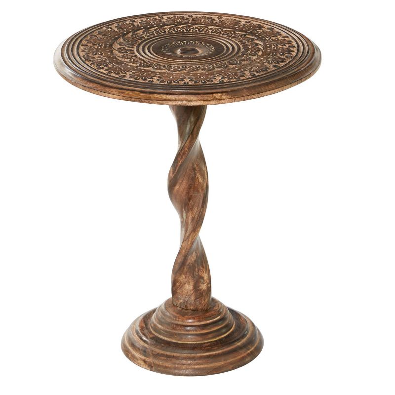 Traditional Mango Wood Carved Pedestal Accent Table - Olivia & May, 1 of 6
