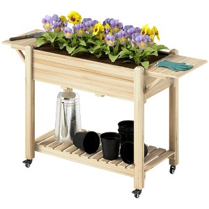 Aghana Digitals Elevated Fir Wood Planter Box with Lockable Wheels, Foldable Side Tables, Bottom - 1 of 4