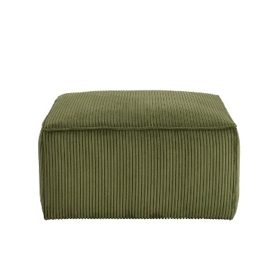 Christopher Knight Home Hayes Corduroy and Wood Square Accent Ottoman, Olive Green