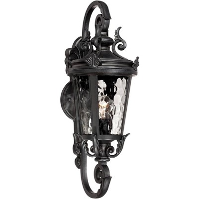 John Timberland Casa Marseille Vintage Rustic Outdoor Wall Light Fixture Black Scroll 19" Clear Hammered Glass for Post Exterior Barn Deck House Porch