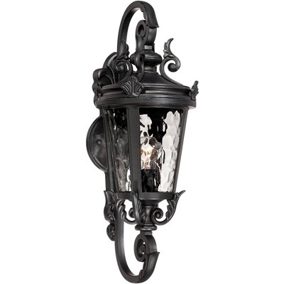 John Timberland Traditional Outdoor Wall Light Fixture Black Steel Scroll 19" Clear Hammered Glass for Exterior House Porch Patio