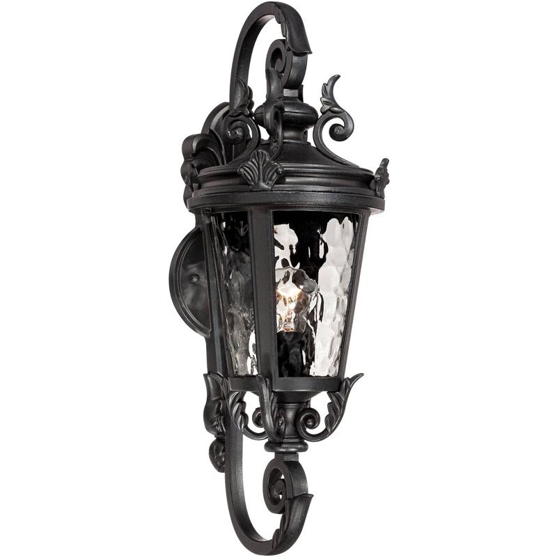 John Timberland Casa Marseille Vintage Rustic Outdoor Wall Light Fixture Black Scroll 19" Clear Hammered Glass for Post Exterior Barn Deck House Porch, 1 of 9