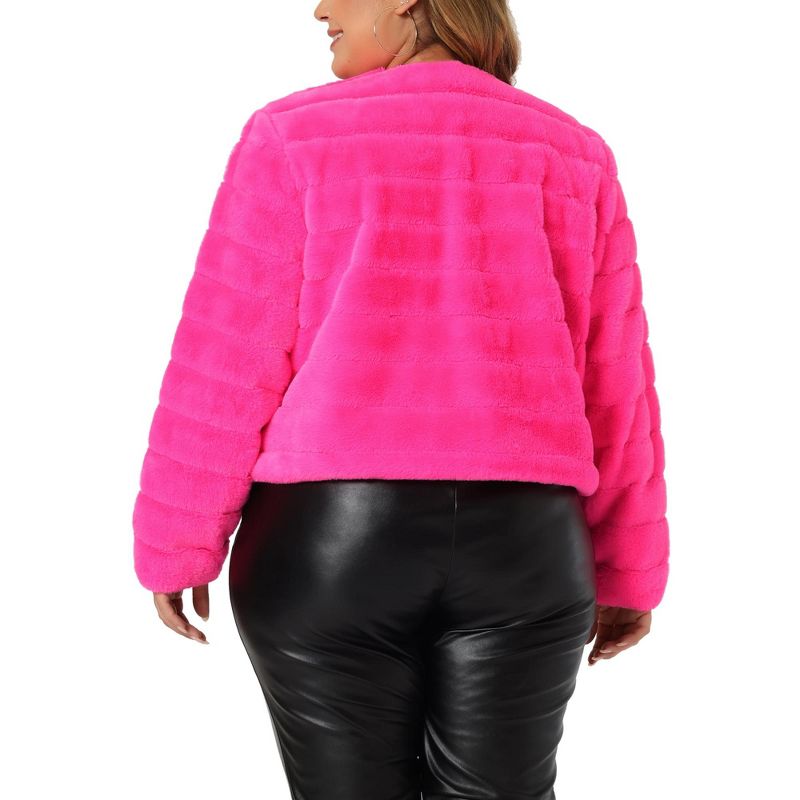Agnes Orinda Women's Plus Size Fluffy Jacket Open Front Cropped Faux Fur Winter Jackets, 4 of 6