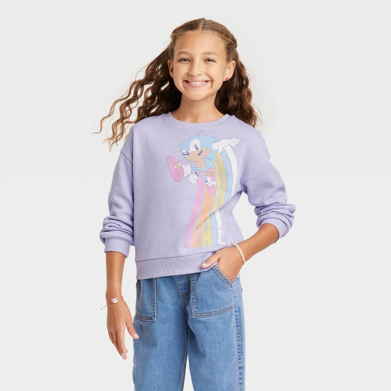 Girls' Sonic the Hedgehog Dreamy Fleece Pullover Sweatshirt - Lilac Purple, 1 of 4