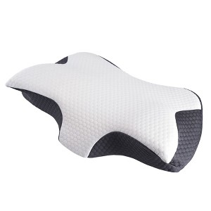 CAVINAS Ergonomic Contour Pillow,950g Molded PU Slow Rebound Foam,Dual Layer Neck Pillow with Machine Washable Cover for Airplane,Car & Office Use - 1 of 4