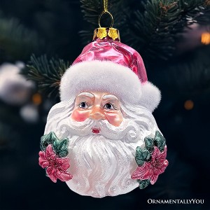 Enchanting Pink Santa Head Glass Ornament, Vintage Christmas Tree Decor| OrnamentallyYou - 1 of 4