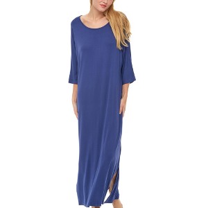 ADR Women's Soft Knit Caftan Nightgown, Loungewear Night Gown Long Sleep Dress with Pockets - 1 of 4