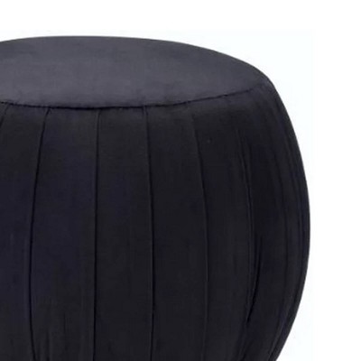 Meelano Luxe Round Black Velvet Ottoman with Gold Cylinder Base