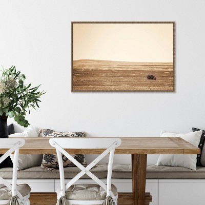 33" x 23" Sepia Bison Landscape Framed Canvas Wall Art