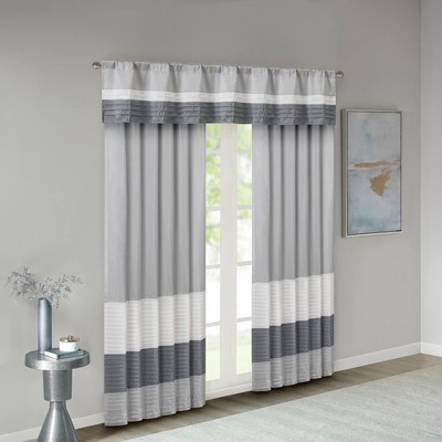 Gray and Ivory Faux Silk Pintuck Window Valance