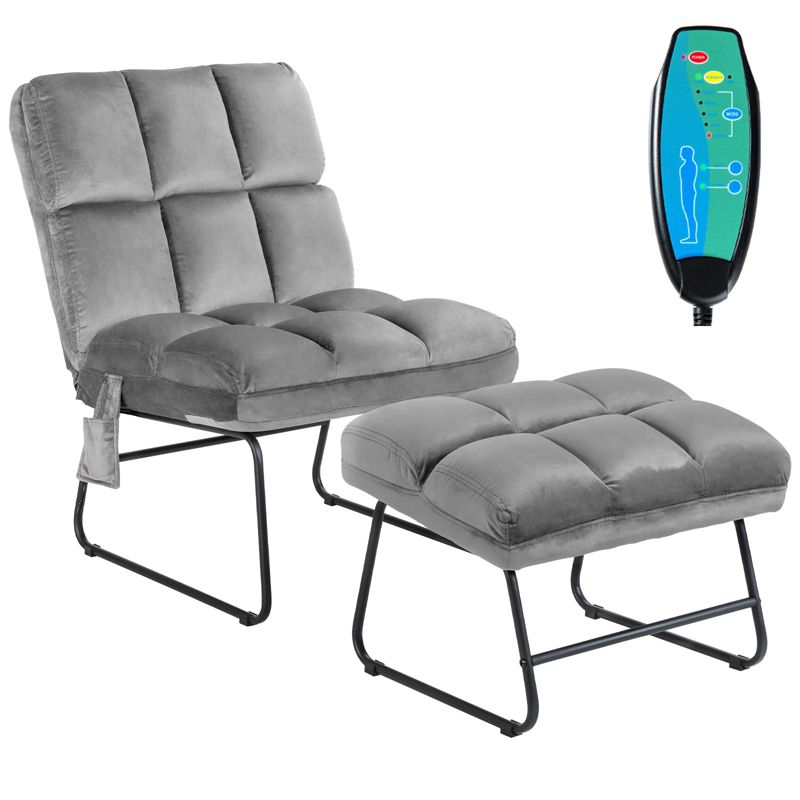 Costway Electric Massage Chair Vibrating Velvet Sofa w/Ottoman and Remote Control Gray, 1 of 11