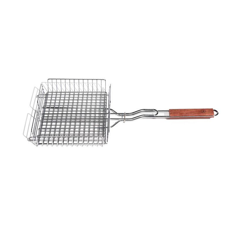 25&#34; Chrome Grill Basket with Rosewood Handle - Outset, 1 of 5