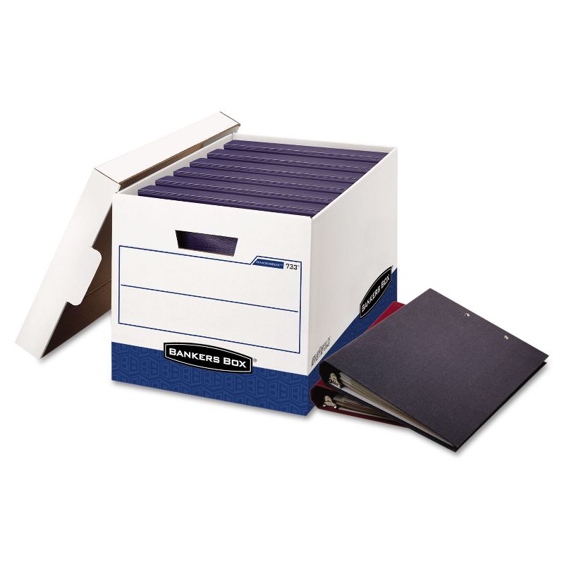 Bankers Box BINDERBOX Storage Box Locking Lid 12 1/4 x 18 1/2 x 12 White/Blue 12/Carton 0073301, 1 of 4