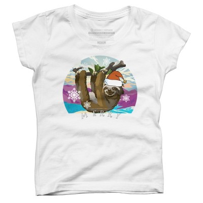 Girl's Design By Humans Merry Slothmas - Funny Christmas Pajama for Sloth LoversÂ By TELO213 T-Shirt