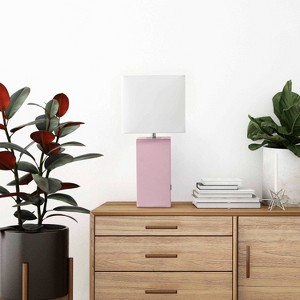 Modern Leather Table Lamp with USB and Fabric Shade - Elegant Designs - 1 of 4