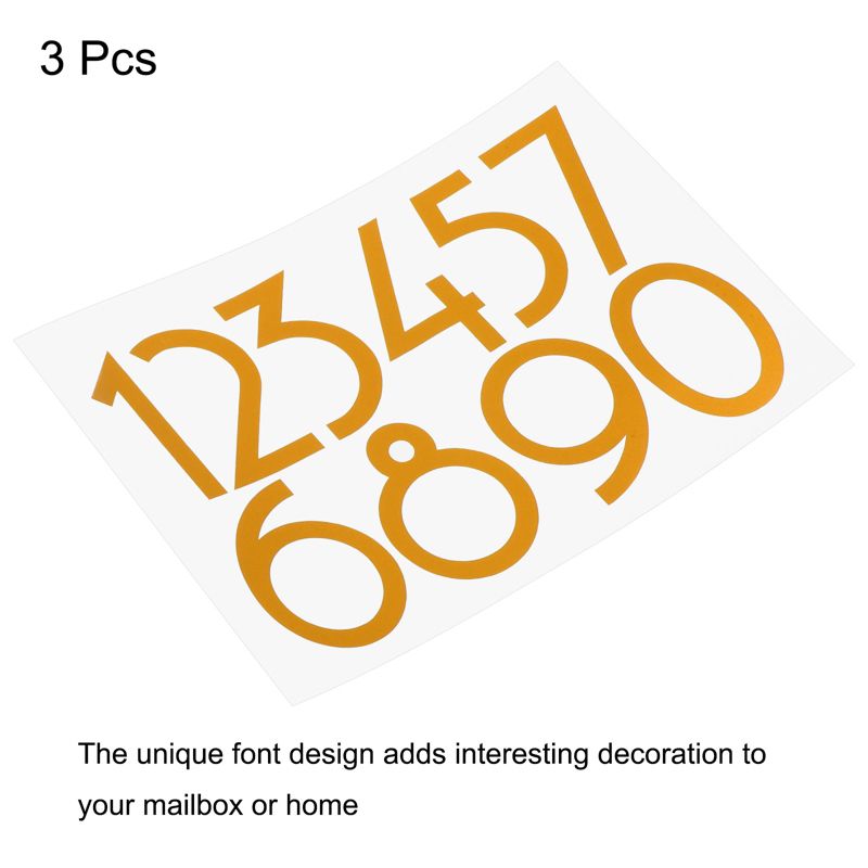 Unique Bargains Reflective Mailbox Numbers 0 - 9 Adhesive House Sticker Yellow 3 Set, 3 of 5