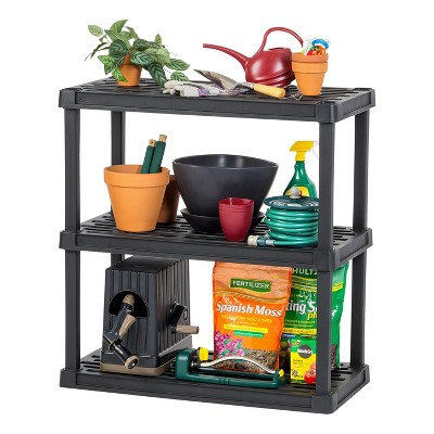 IRIS USA 4 Tier Wide Plastic Garage Shelving Unit Storage Outdoor Indoor