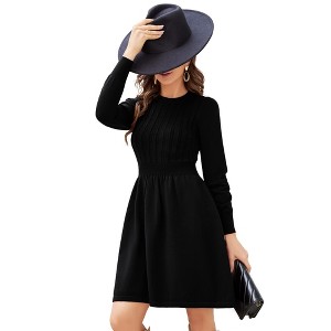 Clearlove Womens A-Line Sweater Dress Long Sleeve Casual Knitted Crew Neck High Waist Flowy Ruffled Mini Dress - 1 of 4