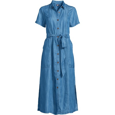 Lands' End Women's Indigo Button Front Midi Dress Made With Tencel ...