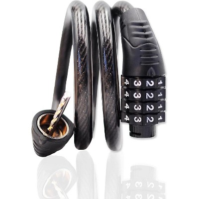 Combination Bike Cable Lock - 4 Digit, 32 inch Long Coiled Security Resettable Cable Lock