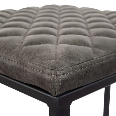 Gray Leather Adjustable Barstool with Metal Frame