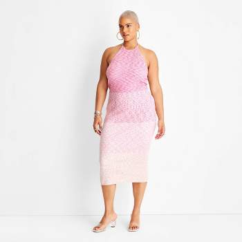 Women's Ombre Halter Tie Neck Knit Sweater Dress - Future Collective™ with Alani Noelle Pink 4X