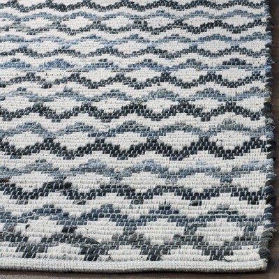 Ivory Blue Handwoven Cotton Geometric Area Rug 3' x 5'