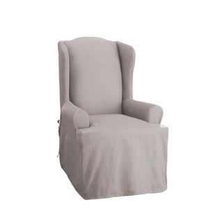 Sailcloth Cotton Duck Wing Chair Slipcover Light Gray - Sure Fit: Fits Box Cushion, Machine Washable, Indoor Use - 1 of 3