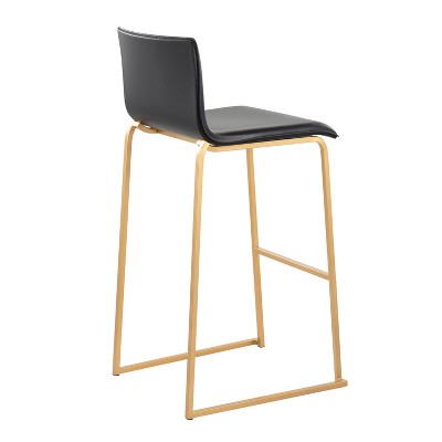 Set of 2 Gold Steel and Black Faux Leather Barstools