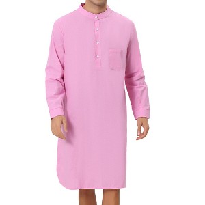 INSPIRE CHIC Men's Long Sleeves Banded Collar Henley Nightgown - 1 of 4