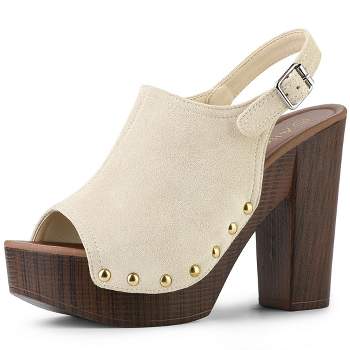 Allegra K Women's Open Toe Buckle Strap Slingback Platform Chunky Heel Sandals