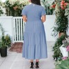Anna-Kaci Women's Plus Size Casual Round Neck Flutter Short Sleeve Elastic Waist Smocked Maxi Dress - 3 of 4