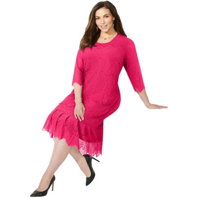 Catherines Women's Plus Size Shirred Lace Flounce Dress