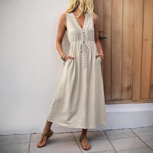 white christmas dresses Sakkas Niza Women's Maxi Summer Casual Sleeveless Floral V Neck Loose Long Dress - 212-Blue main image 1