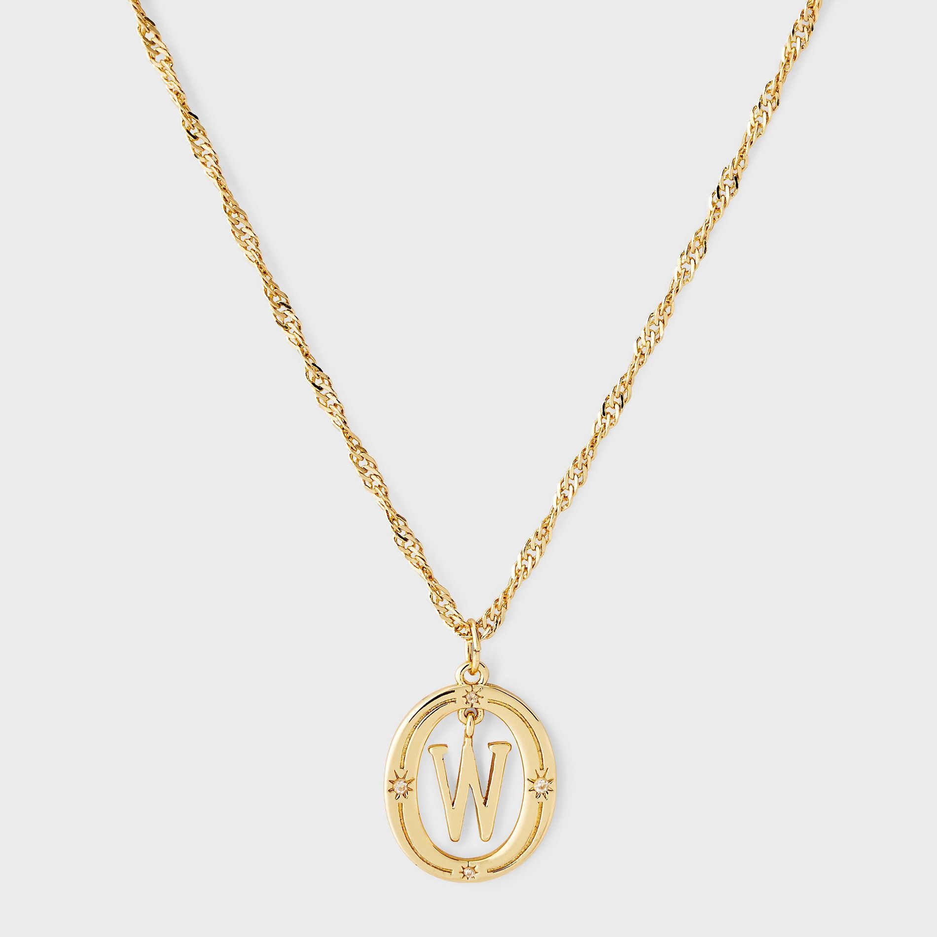 14k Gold Dipped Cubic Zirconia Letter Open Oval Initial Pendant Necklace - A New Day™ Gold