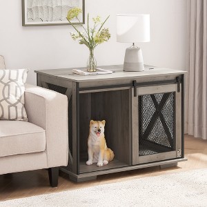 Grungis Dog Crate for Small/Medium/Large Dogs,Farmhouse Wooden Dog House with Sliding Barn Door,Dog Kennel with Flip-top Plate for Indoor - 1 of 4