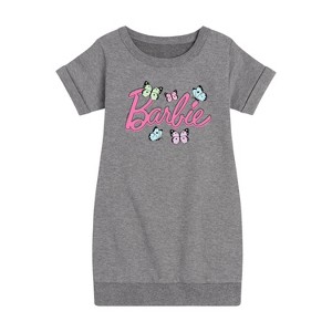 - Barbie - Butterflies Flutter Graphic Short Sleeve Fleece Dress - 1 of 3