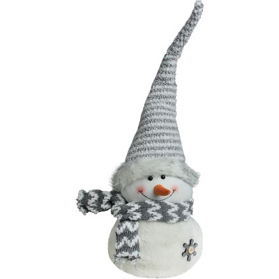 Northlight 24.5" Gray and White Snowman with Striped Hat Christmas Tabletop Decoration