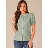 Allegra K Women's Plaid Gingham Puff Short Sleeve Peter Pan Collar Button Down Shirt - 2 of 4
