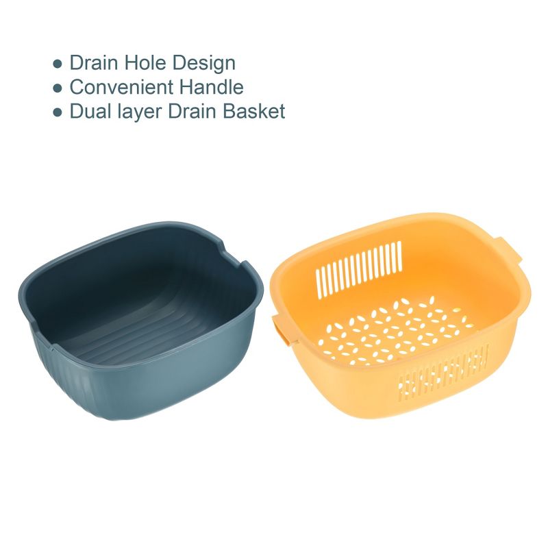 Unique Bargains Drain Colander Set Plastic Double Layered Kitchen Food Strainer Washing Basket, 3 of 5